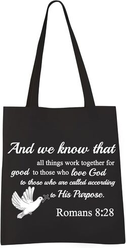 VAMSII Romans 8: 28 Tote Bag Christian Shoulder Bag Bible Verse Gift Bags Scripture Canvas Tote Bag Religious Christian Gift in Saudi Arabia