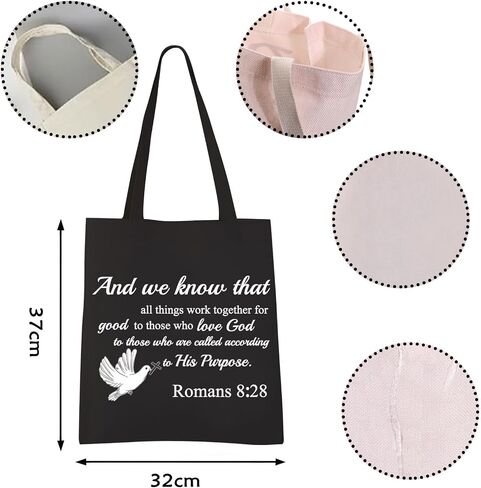 VAMSII Romans 8: 28 Tote Bag Christian Shoulder Bag Bible Verse Gift Bags Scripture Canvas Tote Bag Religious Christian Gift in Saudi Arabia