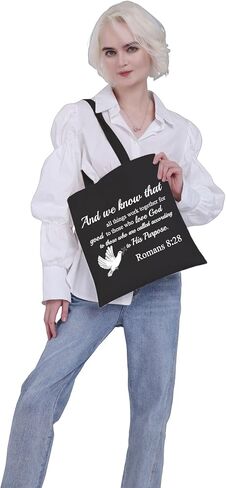 VAMSII Romans 8: 28 Tote Bag Christian Shoulder Bag Bible Verse Gift Bags Scripture Canvas Tote Bag Religious Christian Gift in Saudi Arabia