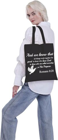 VAMSII Romans 8: 28 Tote Bag Christian Shoulder Bag Bible Verse Gift Bags Scripture Canvas Tote Bag Religious Christian Gift in Saudi Arabia
