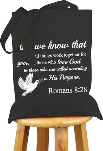VAMSII Romans 8: 28 Tote Bag Christian Shoulder Bag Bible Verse Gift Bags Scripture Canvas Tote Bag Religious Christian Gift in Saudi Arabia