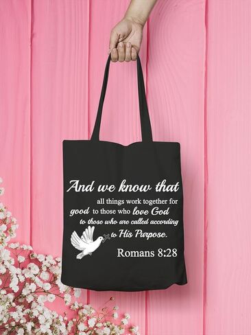 VAMSII Romans 8: 28 Tote Bag Christian Shoulder Bag Bible Verse Gift Bags Scripture Canvas Tote Bag Religious Christian Gift in Saudi Arabia
