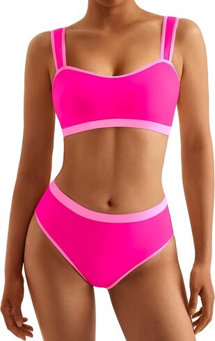 MOOSLOVER Women Sporty Color Block Bikini Sets Cheeky High Cut Two Piece Swimsuit in Saudi Arabia