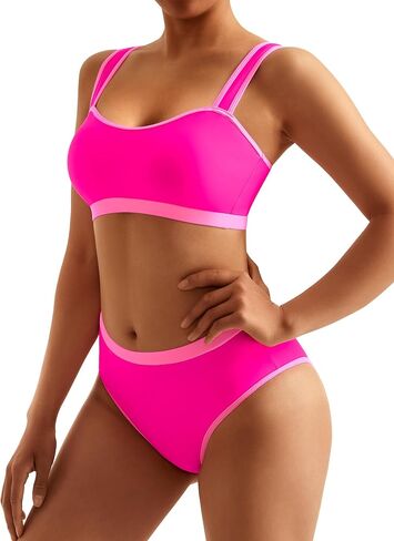 MOOSLOVER Women Sporty Color Block Bikini Sets Cheeky High Cut Two Piece Swimsuit in Saudi Arabia
