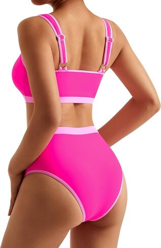 MOOSLOVER Women Sporty Color Block Bikini Sets Cheeky High Cut Two Piece Swimsuit in Saudi Arabia