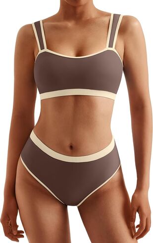 MOOSLOVER Women Sporty Color Block Bikini Sets Cheeky High Cut Two Piece Swimsuit in Saudi Arabia