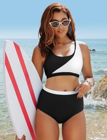 Kate Kasin Women High Waisted Bikini Set Color Block Swimsuits 2 Piece Sporty Tummy Control Bathing Suits in Saudi Arabia