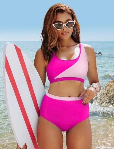 Kate Kasin Women High Waisted Bikini Set Color Block Swimsuits 2 Piece Sporty Tummy Control Bathing Suits in Saudi Arabia