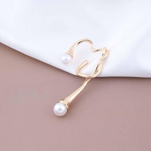 Punk Irregular Ear Cuff Earrings Gold Pearl Cuff Wrap Earrings Pearl Cartilage Cuff Earrings White Pearl Crawler Cuff Earrings Pearl Bead Earrings No Piercing Earrings Jewelry for Women in Kuwait