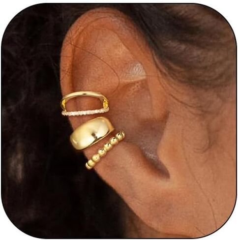 Ear Cuffs Non Piercing Chunky Ear Cuff Earrings for Women Trendy Stuff Gold Fake Earrings Non Pierced Clip on Cartilage Earring Set Jewelry Stocking Stuffers for Women in Saudi Arabia