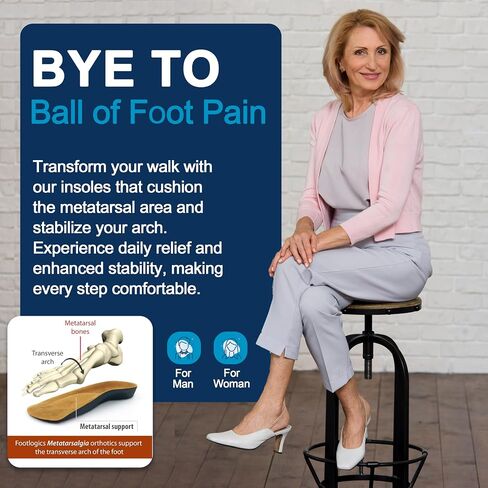 3/4 Length Orthotic Shoe Insoles with Built-in Raise for Ball of Foot Pain, Morton’s Neuroma, Flat Feet - Metatarsalgia (S (Men's 6-7.5, Women's 7.5-9)) in Saudi Arabia