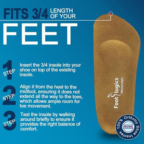 3/4 Length Orthotic Shoe Insoles with Built-in Raise for Ball of Foot Pain, Morton’s Neuroma, Flat Feet - Metatarsalgia (S (Men's 6-7.5, Women's 7.5-9)) in Saudi Arabia