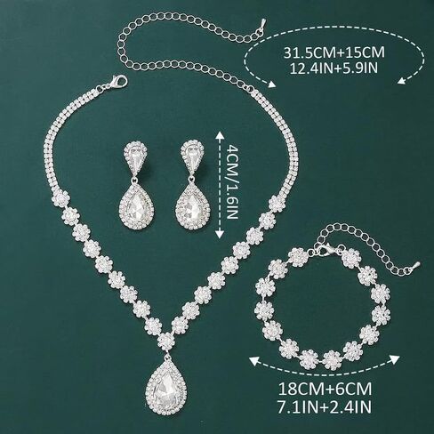 Wedding Jewelry Sets for Brides Bridesmaid Rhinestone Crystal Statement Choker Necklace Earrings Bracelet Set Bridal Wedding Prom Jewelry Accessories for Women in Kuwait