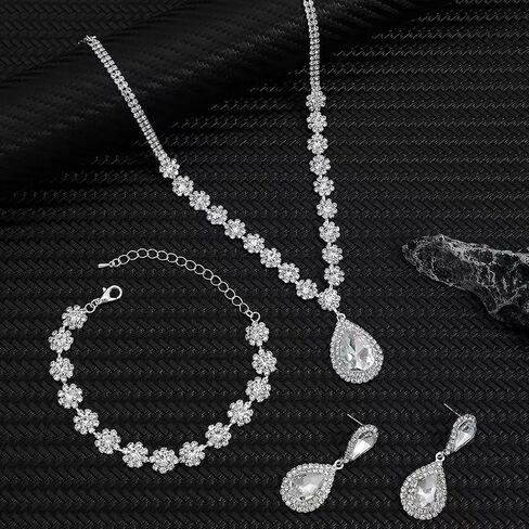 Wedding Jewelry Sets for Brides Bridesmaid Rhinestone Crystal Statement Choker Necklace Earrings Bracelet Set Bridal Wedding Prom Jewelry Accessories for Women in Kuwait