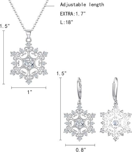 EleQueen Women's Winter Snowflake Jewelry Set Cubic Zirconia Snowflake Flower Pendant Necklace Leverback Dangle Earrings in Saudi Arabia