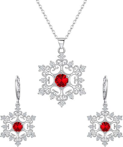 EleQueen Women's Winter Snowflake Jewelry Set Cubic Zirconia Snowflake Flower Pendant Necklace Leverback Dangle Earrings in Saudi Arabia
