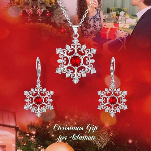 EleQueen Women's Winter Snowflake Jewelry Set Cubic Zirconia Snowflake Flower Pendant Necklace Leverback Dangle Earrings in Saudi Arabia