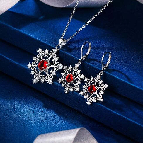 EleQueen Women's Winter Snowflake Jewelry Set Cubic Zirconia Snowflake Flower Pendant Necklace Leverback Dangle Earrings in Saudi Arabia
