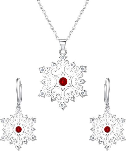 EleQueen Women's Winter Snowflake Jewelry Set Cubic Zirconia Snowflake Flower Pendant Necklace Leverback Dangle Earrings in Saudi Arabia