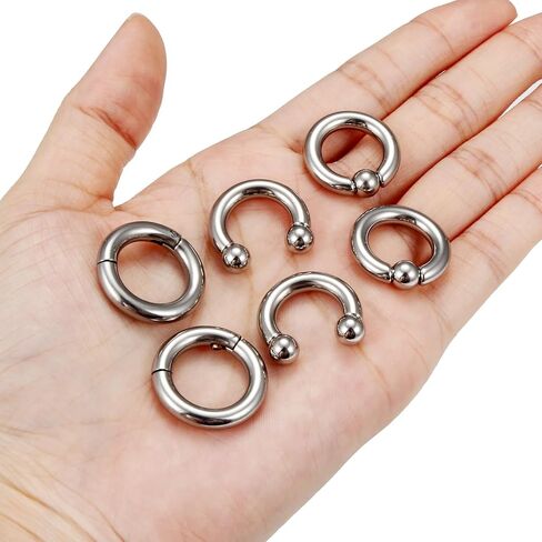 Ocptiy 6G 8G Large Septum Rings Silver PA Ring Surgical Steel Heavy Hinged Clicker Gauges Earrings Stretching kit Horseshoe Captive Bead Piercing Ring Thick Hoops Earrings for Women Men 12mm 16mm in Saudi Arabia