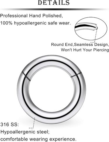 Ocptiy 6G 8G Large Septum Rings Silver PA Ring Surgical Steel Heavy Hinged Clicker Gauges Earrings Stretching kit Horseshoe Captive Bead Piercing Ring Thick Hoops Earrings for Women Men 12mm 16mm in Saudi Arabia
