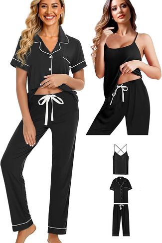 Womens 3Pcs Soft Pajama Sets Sexy Camisole Lingerie XS-4XL Knit Pajamas Set Sleepwear Pjs Nightwear Lounge Sets in Saudi Arabia