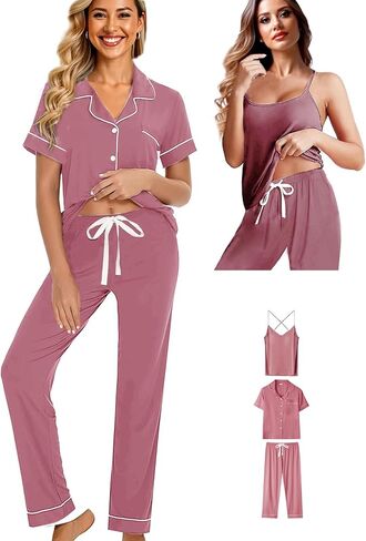 Womens 3Pcs Soft Pajama Sets Sexy Camisole Lingerie XS-4XL Knit Pajamas Set Sleepwear Pjs Nightwear Lounge Sets in Saudi Arabia