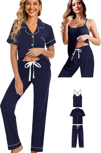 Womens 3Pcs Soft Pajama Sets Sexy Camisole Lingerie XS-4XL Knit Pajamas Set Sleepwear Pjs Nightwear Lounge Sets in Saudi Arabia