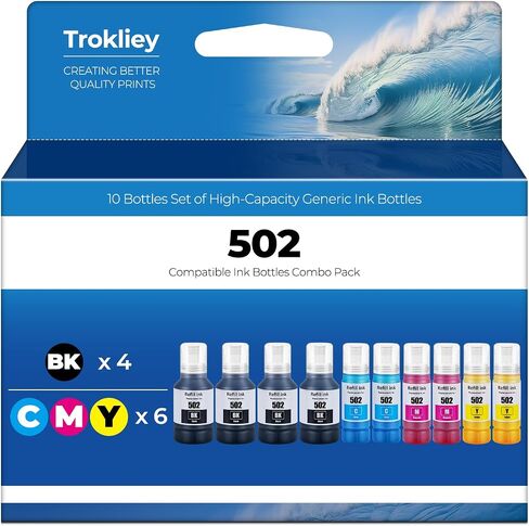 زجاجات إعادة تعبئة الحبر 502 ET-2760 ET-2850 ET-3850 بديلة لزجاجات حبر Epson 502 (5 عبوات) لـ Ecotank ET-3760 ET-4760 ET-4850 2850 2760 3760 ET-3830 ET-3843 ET-2750 ET-3750 ET4750 طابعة ET-15000 in Saudi Arabia