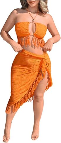 SHENHE Women's 2 Piece Fringe Outfits Halter Backless Crop Top and High Slit Skirt Set in Saudi Arabia