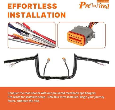 مقود انزلاقي للشارع مقاس 12 بوصة ارتفاع 1.5 بوصة من Fat Meathook Ape Hangers لـ 1996-2006 Harley Electra Glide/Street Glide (أسود) in Kuwait