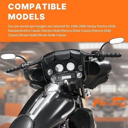 مقود انزلاقي للشارع مقاس 12 بوصة ارتفاع 1.5 بوصة من Fat Meathook Ape Hangers لـ 1996-2006 Harley Electra Glide/Street Glide (أسود) in Kuwait