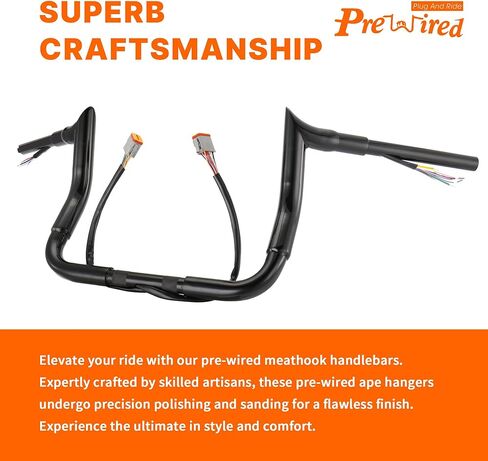 مقود انزلاقي للشارع مقاس 12 بوصة ارتفاع 1.5 بوصة من Fat Meathook Ape Hangers لـ 1996-2006 Harley Electra Glide/Street Glide (أسود) in Kuwait