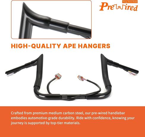 مقود انزلاقي للشارع مقاس 12 بوصة ارتفاع 1.5 بوصة من Fat Meathook Ape Hangers لـ 1996-2006 Harley Electra Glide/Street Glide (أسود) in Kuwait