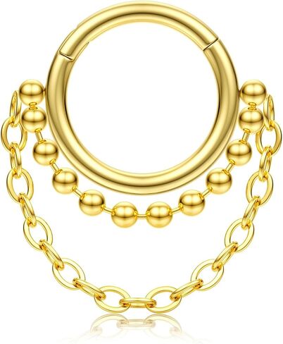 BodyBonita 16G Septum Rings Clicker - 316L Stainless Steel Hinged Hoop Nose Rings for Women Dangle Earrings Hoop Cartilage Conch Piercing Jewelry Tragus Daith Helix 14k Gold Plated/Silver 8mm 10mm in Saudi Arabia