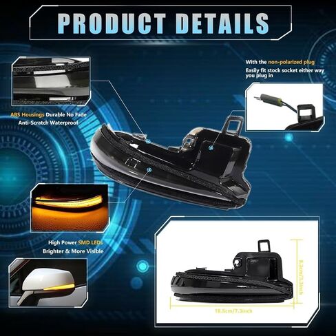Sequential LED Side Mirror Turn Signal Lights for Toyota Tacoma 2016-2023, RAV4 XA50 2019-2024, Highlander XU70 2020-2024, RAV4 Smoked Lens Side Mirror Lights, Amber Turn Signal Lamps, 2 PCS in Saudi Arabia