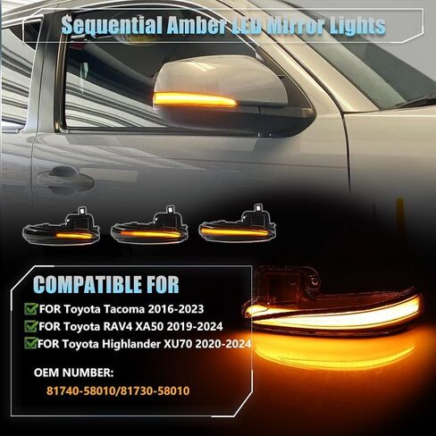Sequential LED Side Mirror Turn Signal Lights for Toyota Tacoma 2016-2023, RAV4 XA50 2019-2024, Highlander XU70 2020-2024, RAV4 Smoked Lens Side Mirror Lights, Amber Turn Signal Lamps, 2 PCS in Saudi Arabia