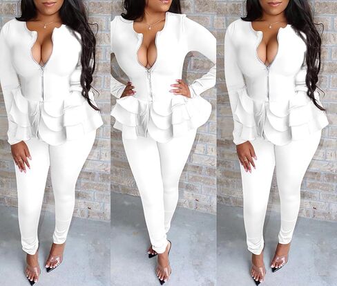 Tbahhir Women's 2 Piece Fall Outfit Business Suit Long Sleeve Solid Blazer with Pants Elegant Sets in Saudi Arabia