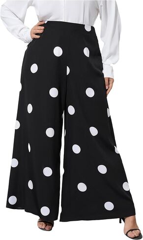 OYOANGLE Women's Plus Size Polka Dots Casual Wide Leg Palazzo Pants High Waist Long Pants Trousers in Saudi Arabia