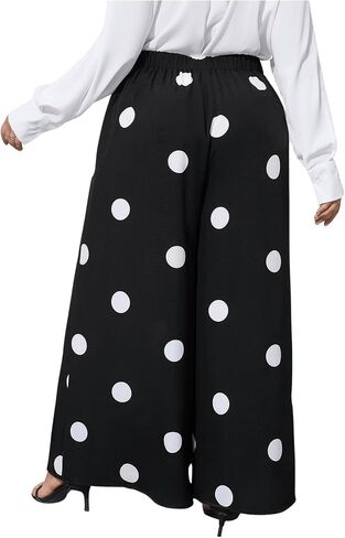 OYOANGLE Women's Plus Size Polka Dots Casual Wide Leg Palazzo Pants High Waist Long Pants Trousers in Saudi Arabia
