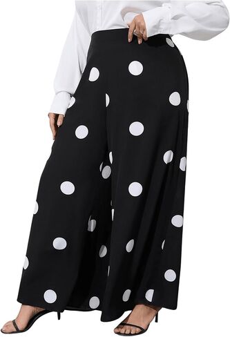 OYOANGLE Women's Plus Size Polka Dots Casual Wide Leg Palazzo Pants High Waist Long Pants Trousers in Saudi Arabia