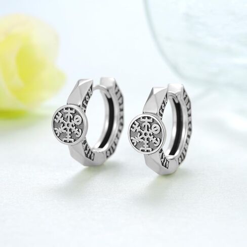 Viking Earrings Men 925 Sterling Silver Viking Hoop Earrings Norse Viking Earring Jewelry Gifts for Men in Kuwait