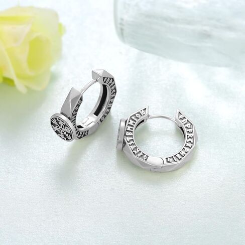 Viking Earrings Men 925 Sterling Silver Viking Hoop Earrings Norse Viking Earring Jewelry Gifts for Men in Kuwait