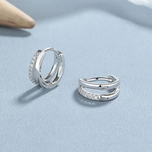 14K Gold Plated Small Double Hoop Earrings,Cubic Zirconia Diamond Studded Huggie Earrings for Women. in Saudi Arabia