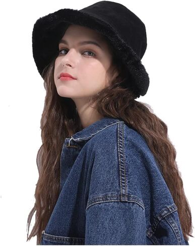 Women Fashion Bucket Girl Winter Floppy Hat Packable Fisherman Hat Casual Flat Bucket Warm Windproof Outdoor Headwear in Kuwait
