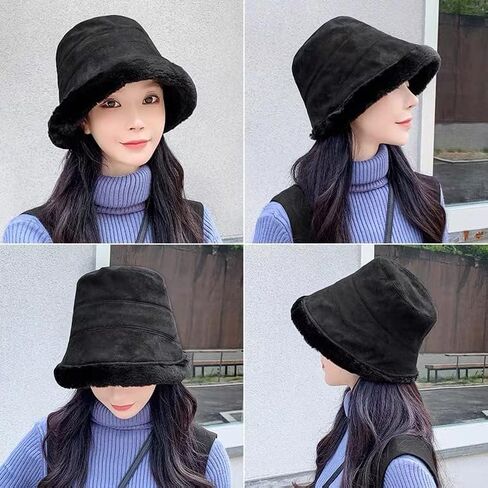 Women Fashion Bucket Girl Winter Floppy Hat Packable Fisherman Hat Casual Flat Bucket Warm Windproof Outdoor Headwear in Kuwait