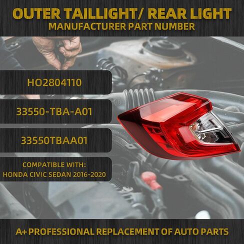 Dasbecan Outer Taillight Right Side Tail Lamp Compatible with Honda Civic Sedan 2016 2017 2018 2019 2020 Replace HO2805110 33500-TBA-A01 Brake Taillight in Saudi Arabia