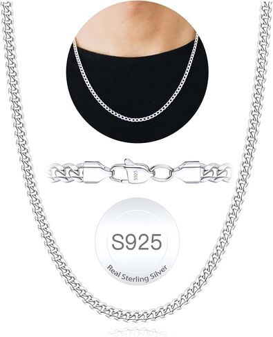 S925 Sterling Silver Plated 3mm/5mm Thick Cuban Chain for Men Sturdy Mens Silver Gold Chain Non-Fading Cuban Chain Necklace Jewelry for Men 16/18/20/22/24 Inch in Saudi Arabia