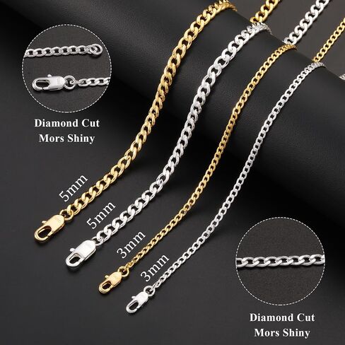 S925 Sterling Silver Plated 3mm/5mm Thick Cuban Chain for Men Sturdy Mens Silver Gold Chain Non-Fading Cuban Chain Necklace Jewelry for Men 16/18/20/22/24 Inch in Saudi Arabia