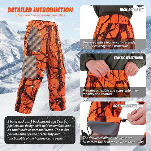 GUGULUZA Hunting Pants for Men, Silent Hunting Pants with Fleece Lining, Water Resistant Camo Clothes for Deer Hunting in Saudi Arabia